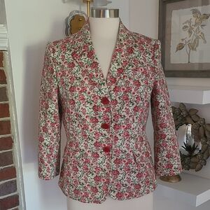 Talbots Pink and White Floral Blazer Size 10